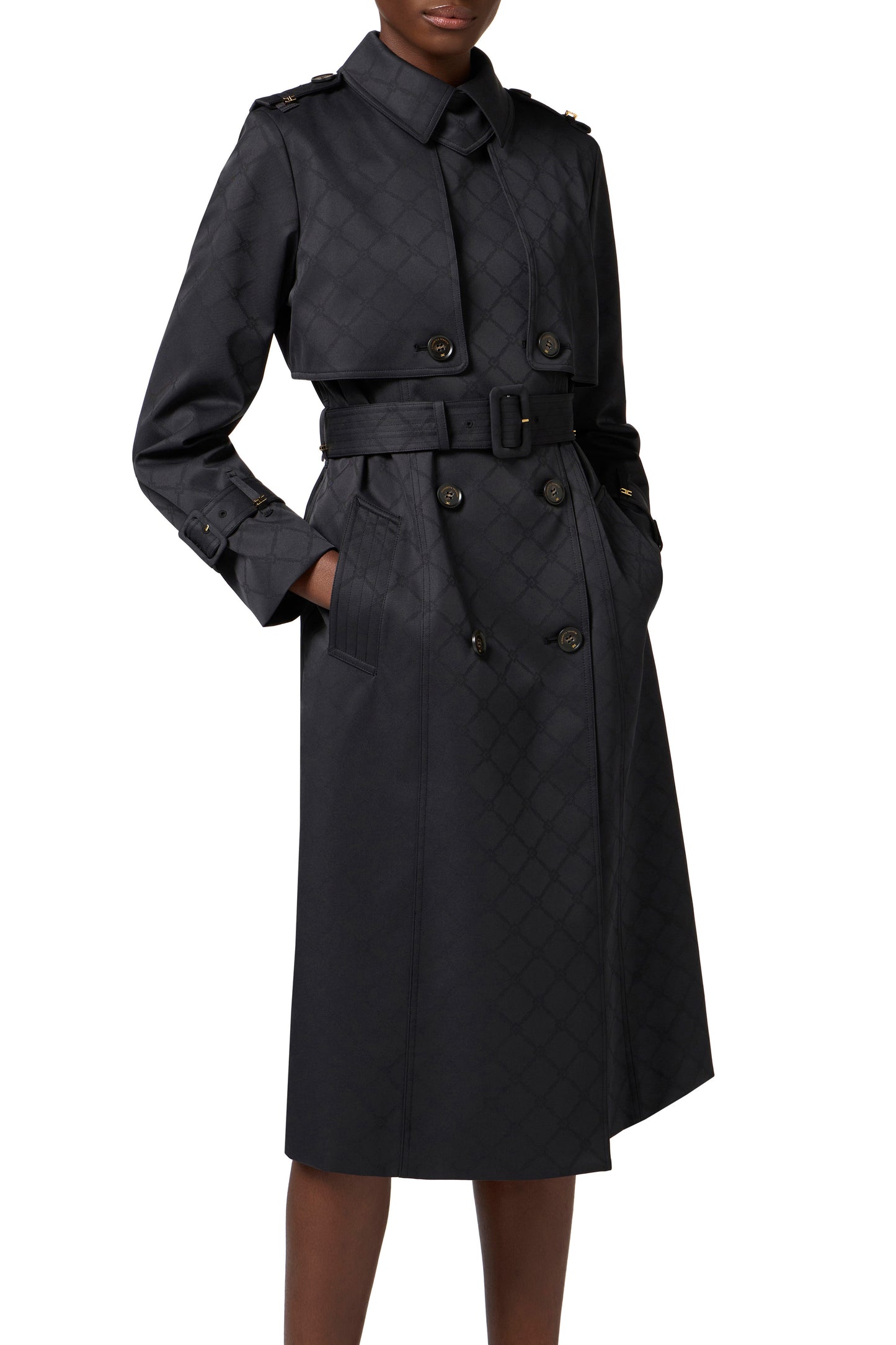 Trench coat in jacquard technical fabric