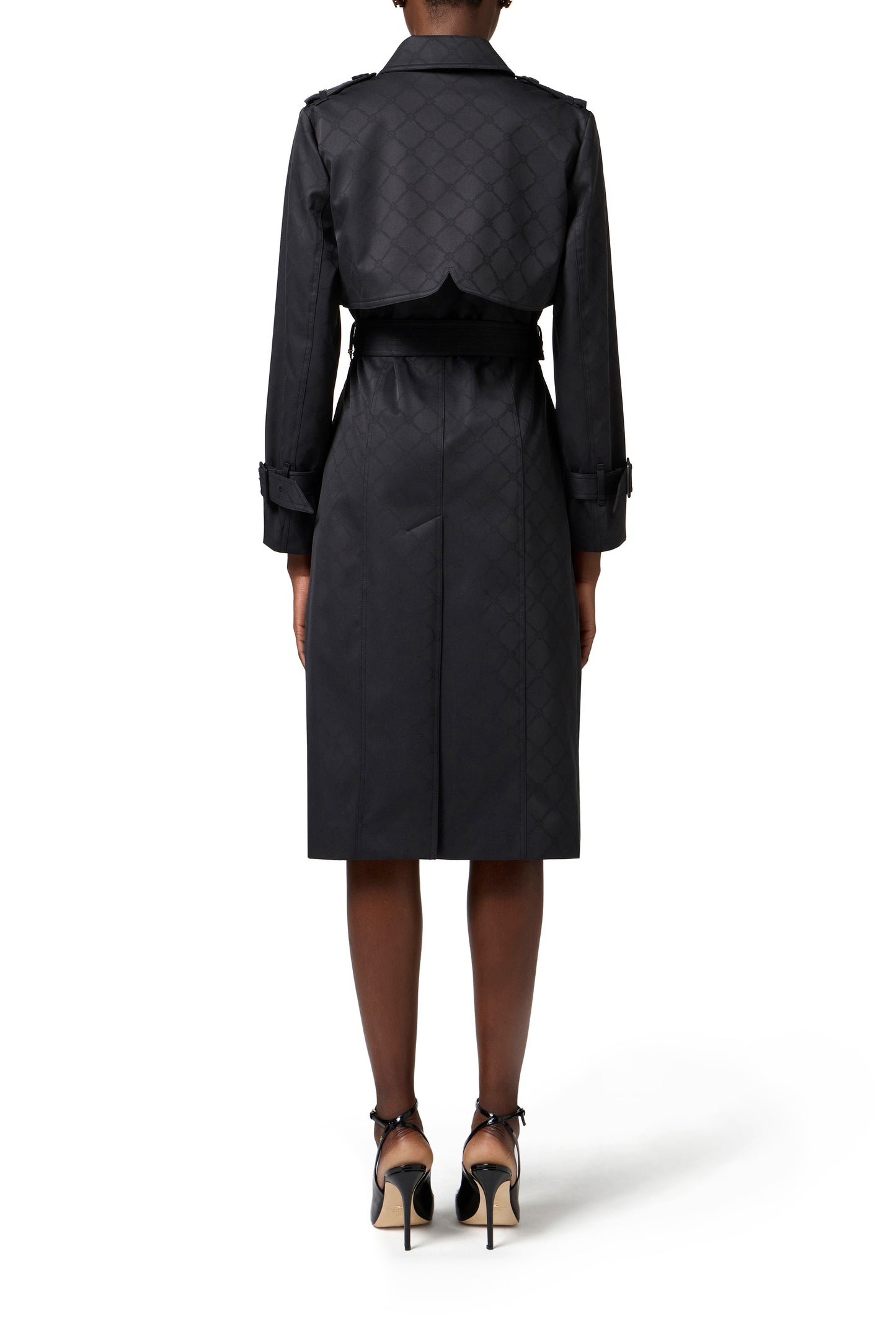 Trench coat in jacquard technical fabric