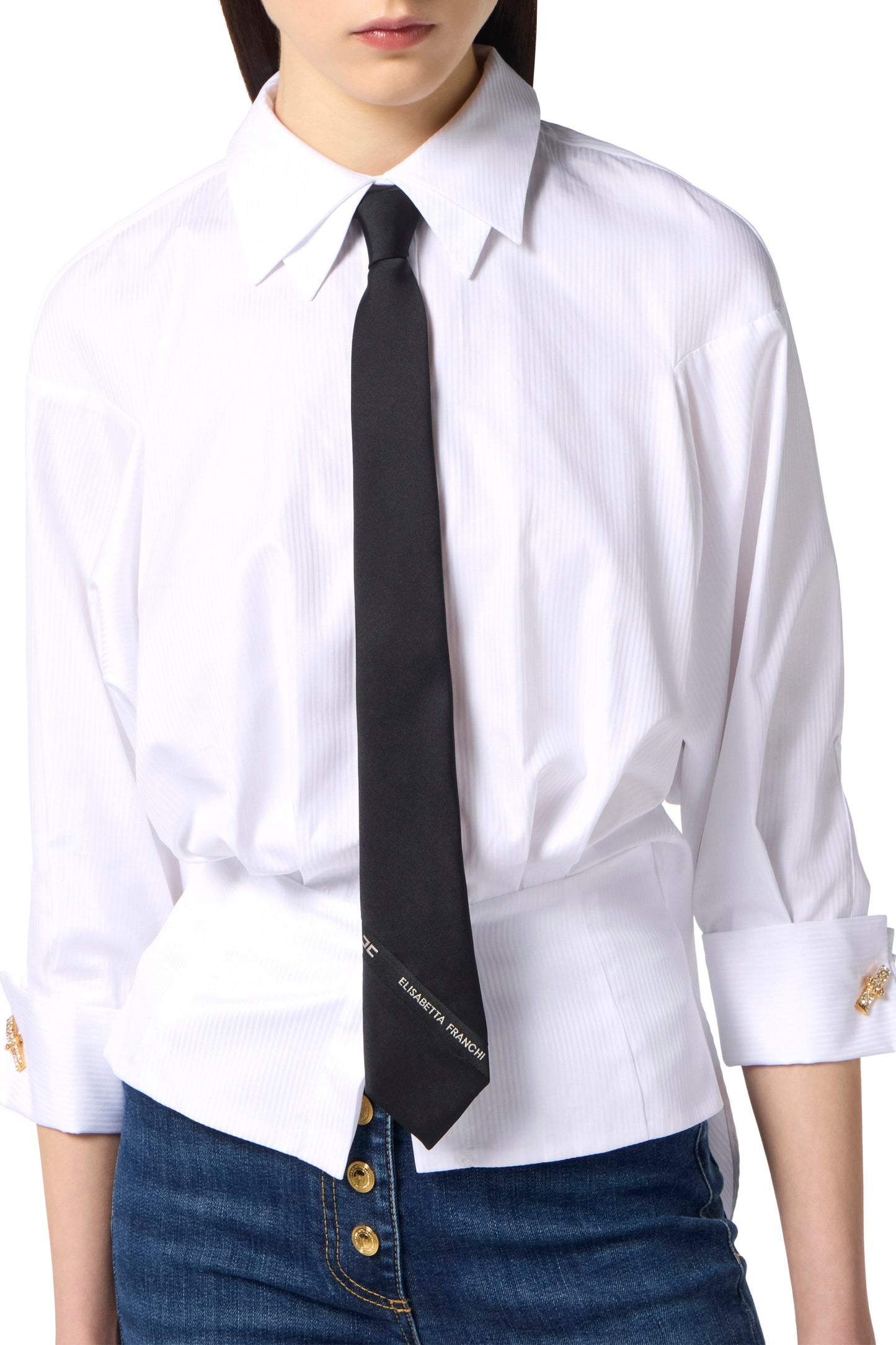 Tie in twill fabric with logo embroidery