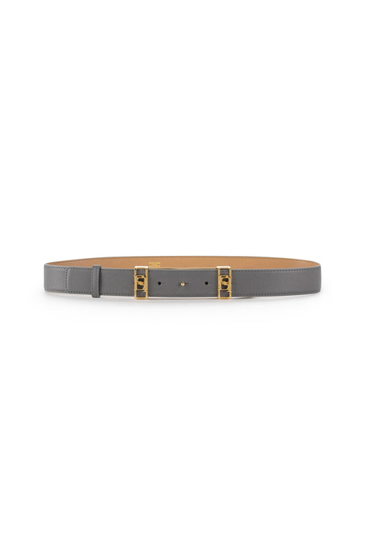 Belt in synthetic material with leather effect and logo loops