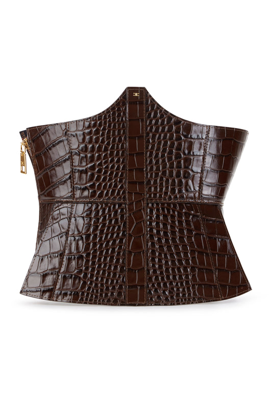 Crocodile print leather bustier belt