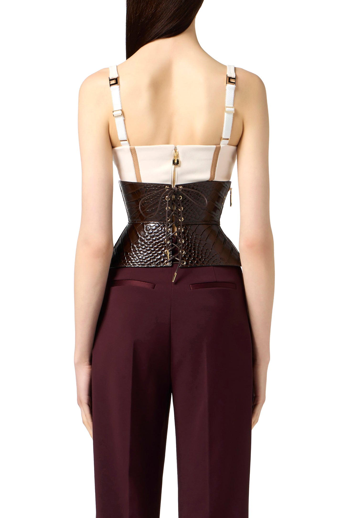 Crocodile print leather bustier belt