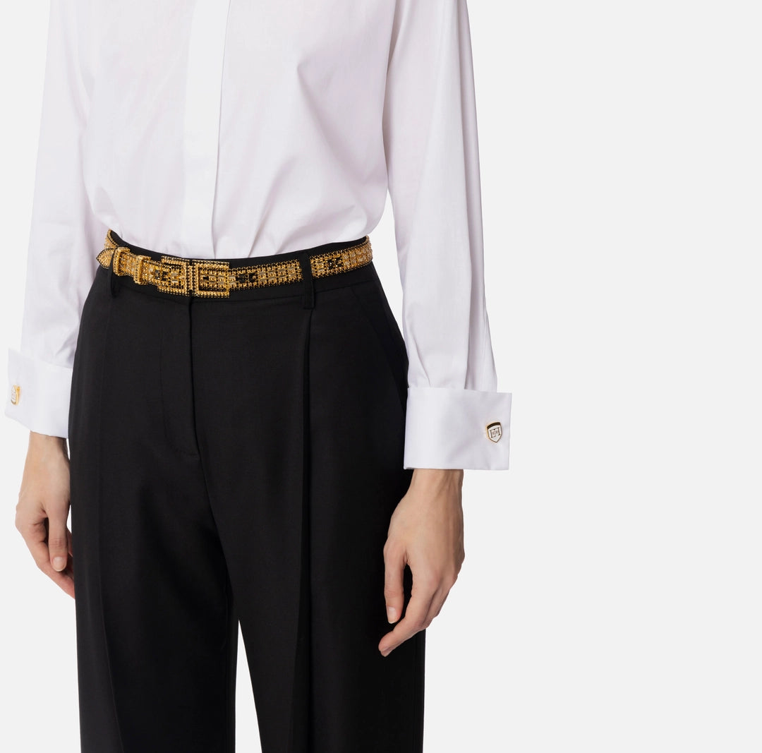 Brass belt with contrasting rhinestones