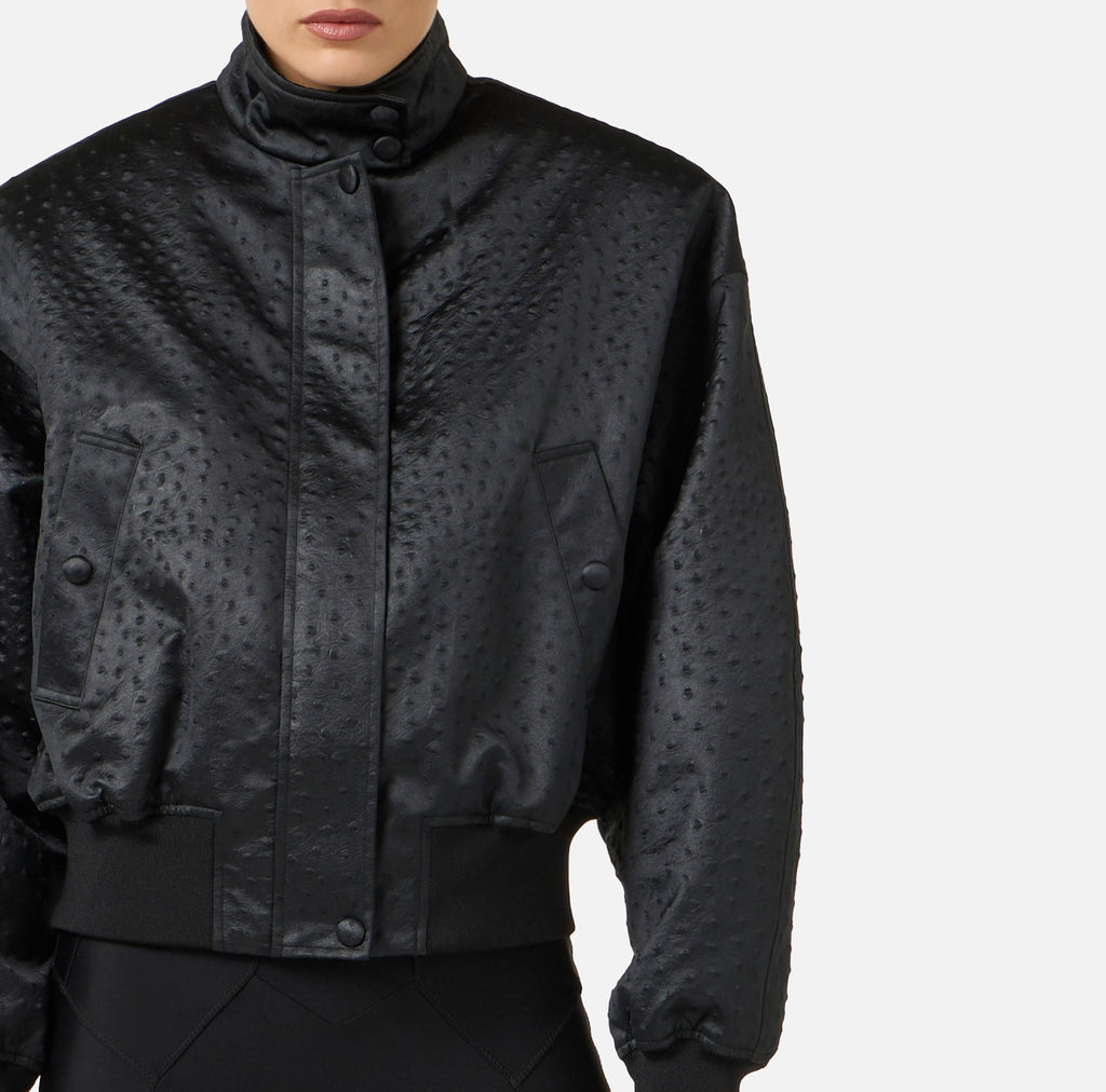 Jacket in taffeta fabric with ostrich print