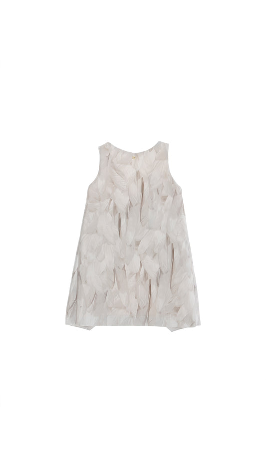 ABITO IN SHANTUNG  STAMPA PIUME CON
