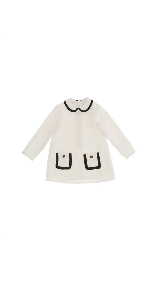 CREPE DRESS WITH PIPED POCKETS