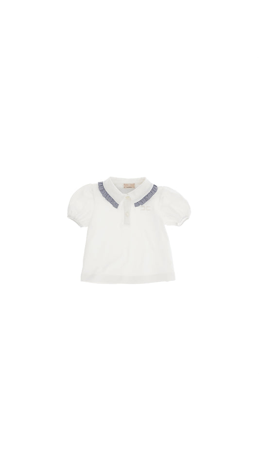 POLO CON ROUCHES AL COLLO IN TAFFETA RIGATO