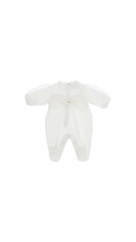 CREAM CHIA BOW PATTERN ROMPER