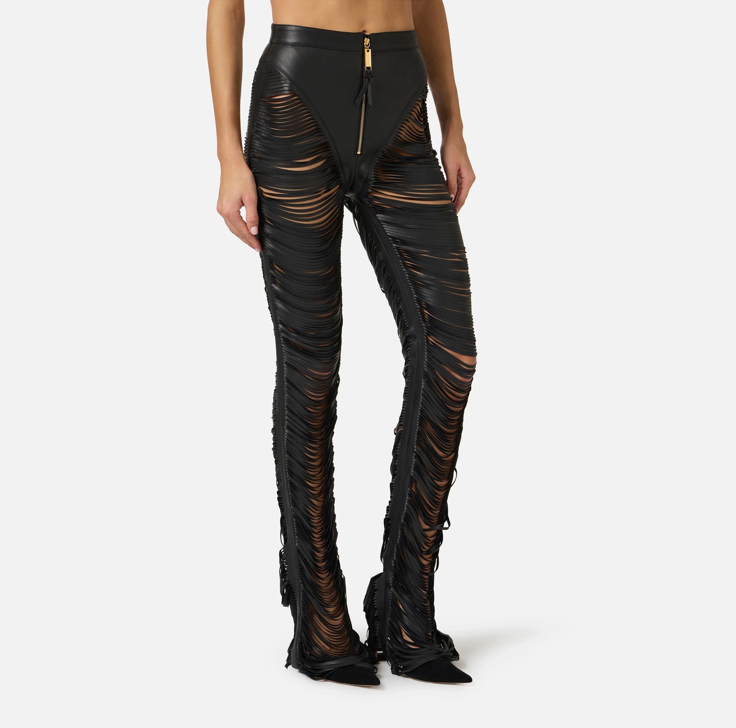Nappa leather trousers with fringes