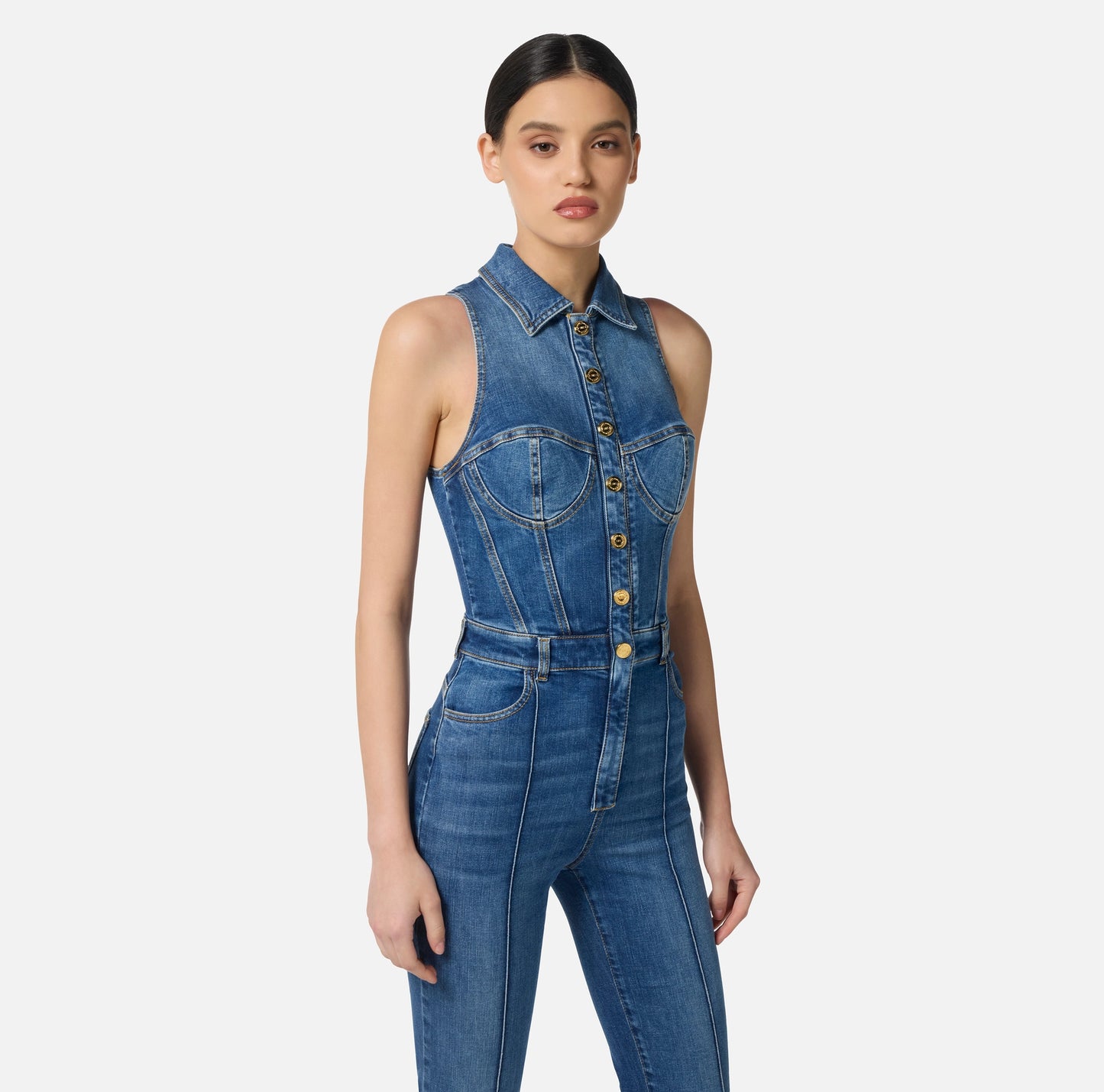 Denim bustier jumpsuit