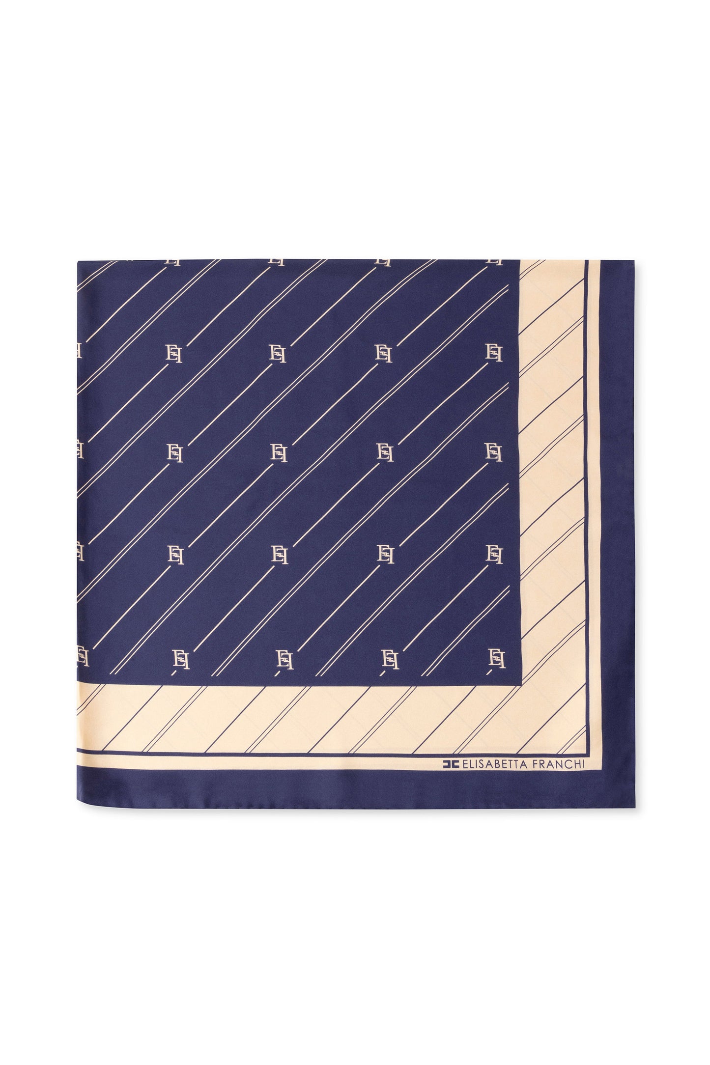 Silk foulard scarf with diagonal stripe pattern and logo