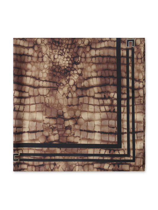 Silk twill foulard scarf with alligator print