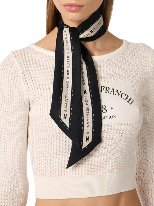 Silk twill foulard scarf with logo print