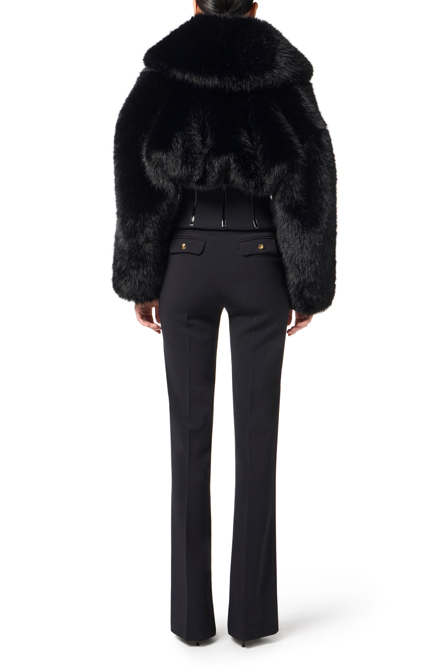 Jacket with fur effect and double-layer crêpe fabric
