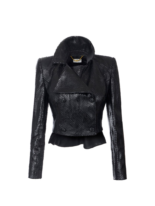 Leather jacket with fish scale pattern