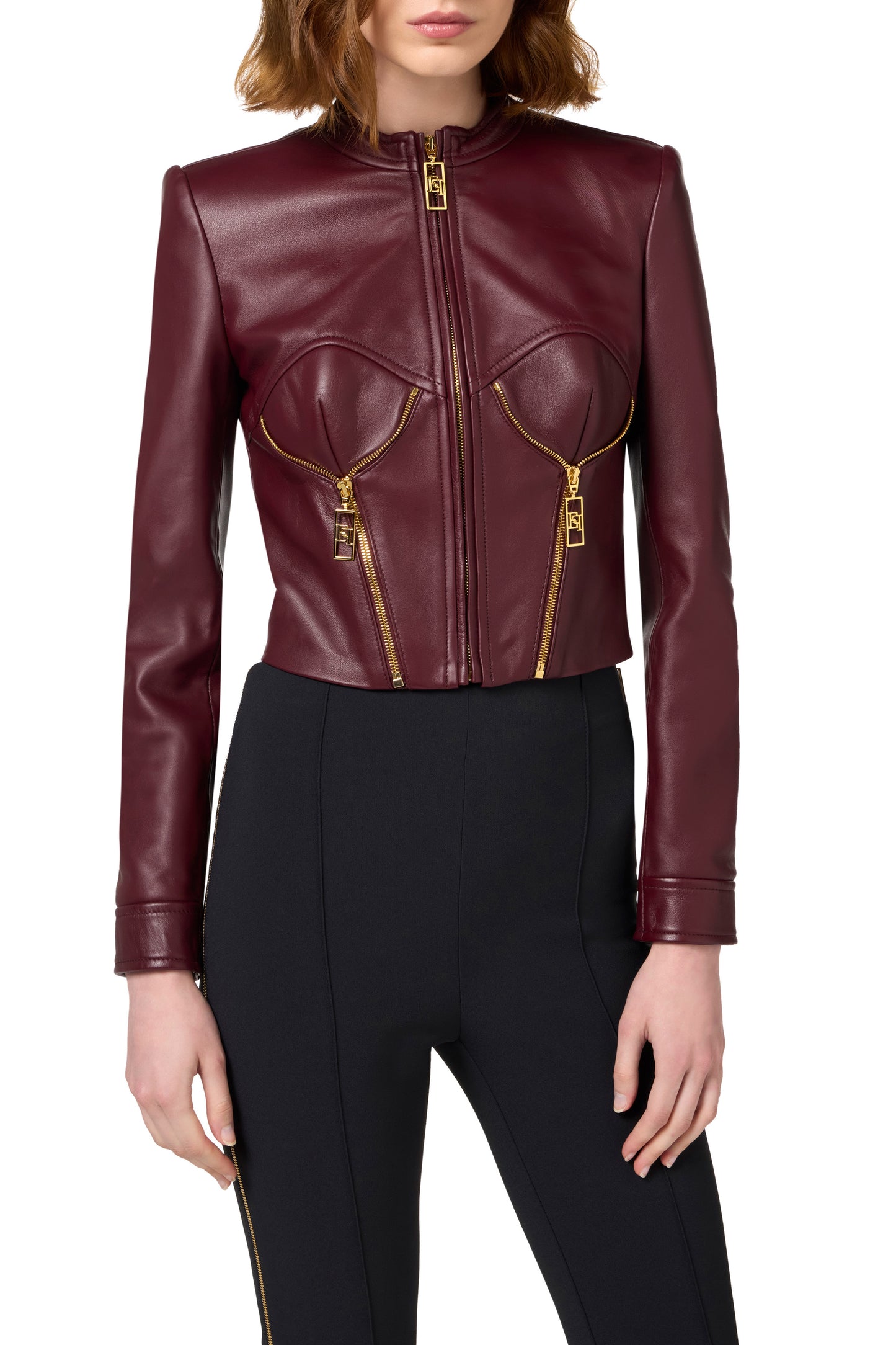 Leather biker jacket with cups