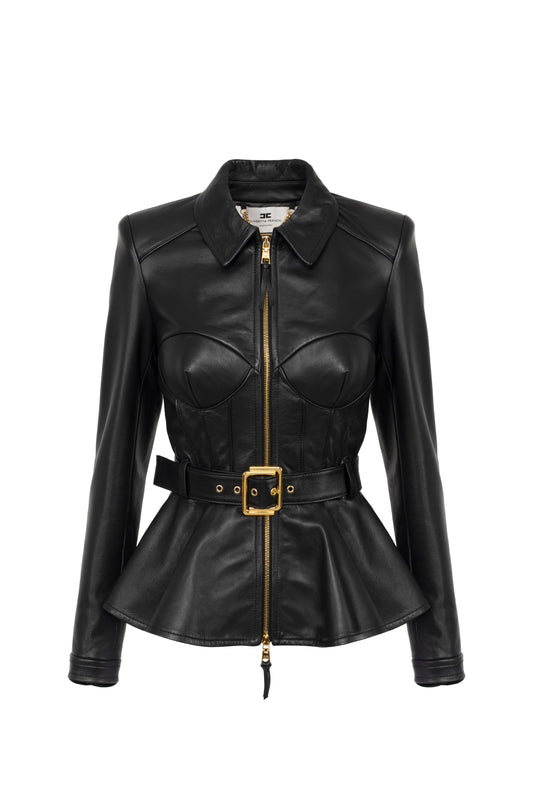 Leather jacket with peplum