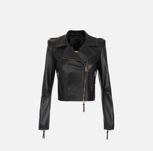 Biker jacket with contrasting topstitching