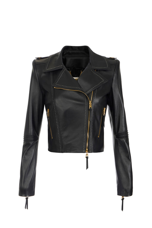 Biker jacket with contrasting topstitching