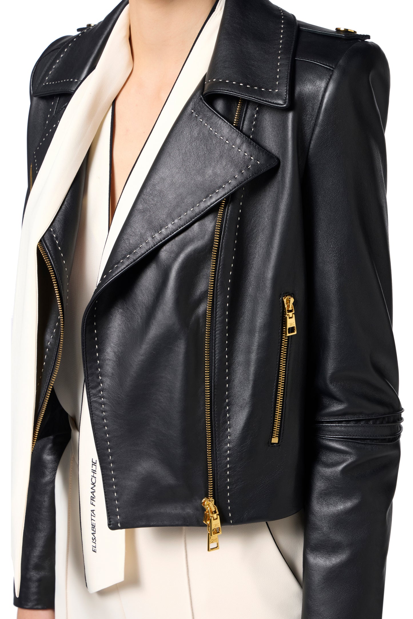 Biker jacket with contrasting topstitching