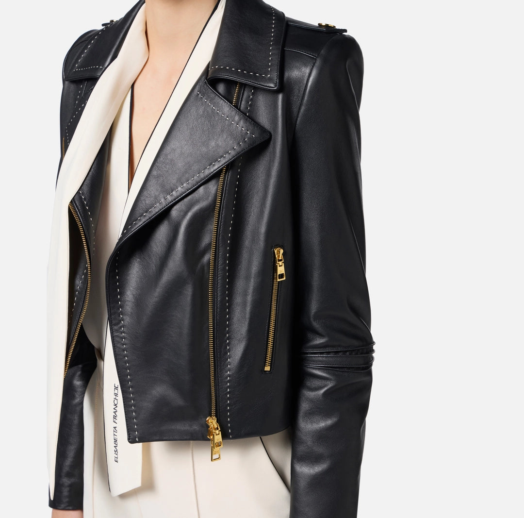 Biker jacket with contrasting topstitching