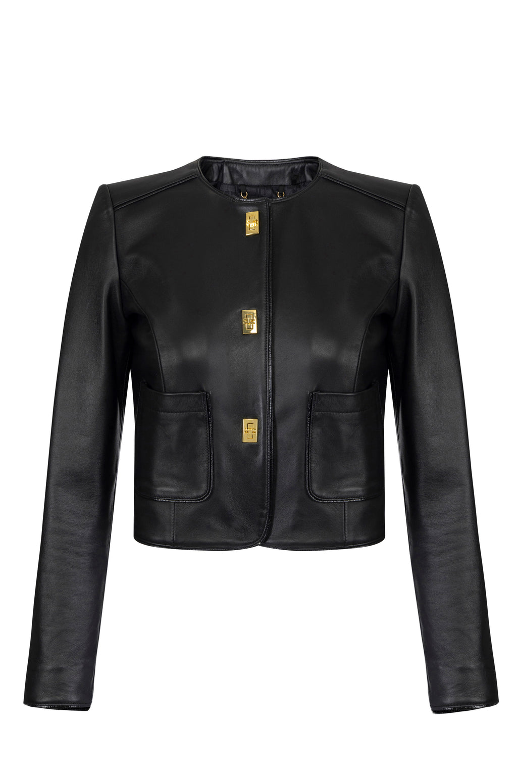 Leather jacket with vinyl details