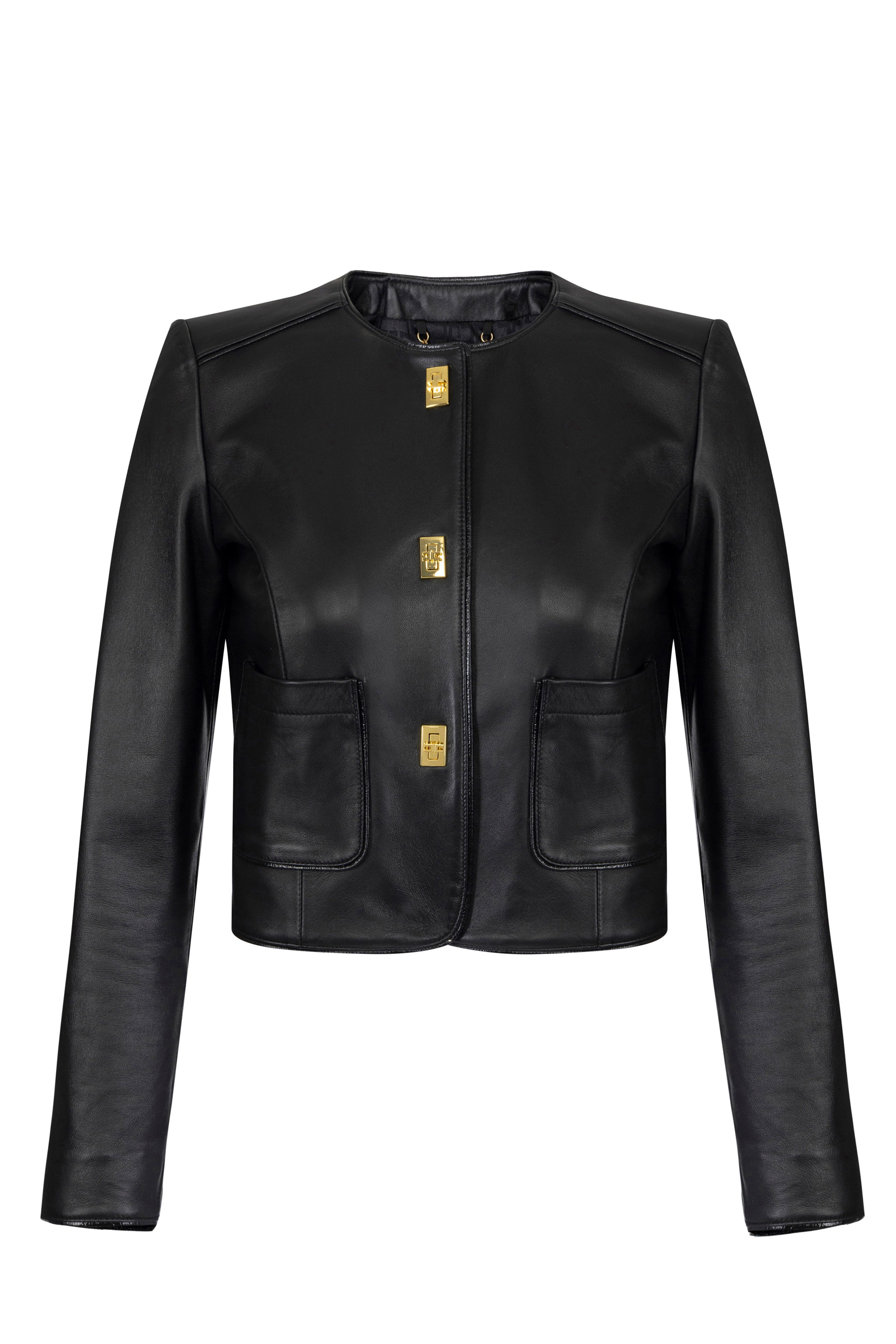 Leather jacket with vinyl details