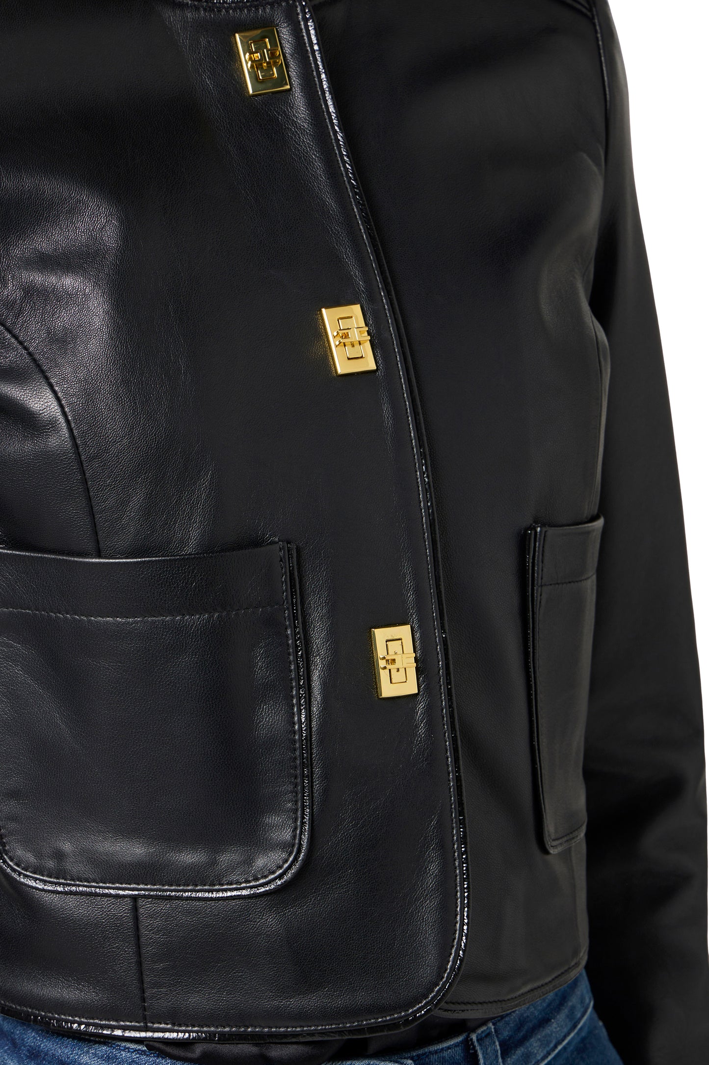 Leather jacket with vinyl details