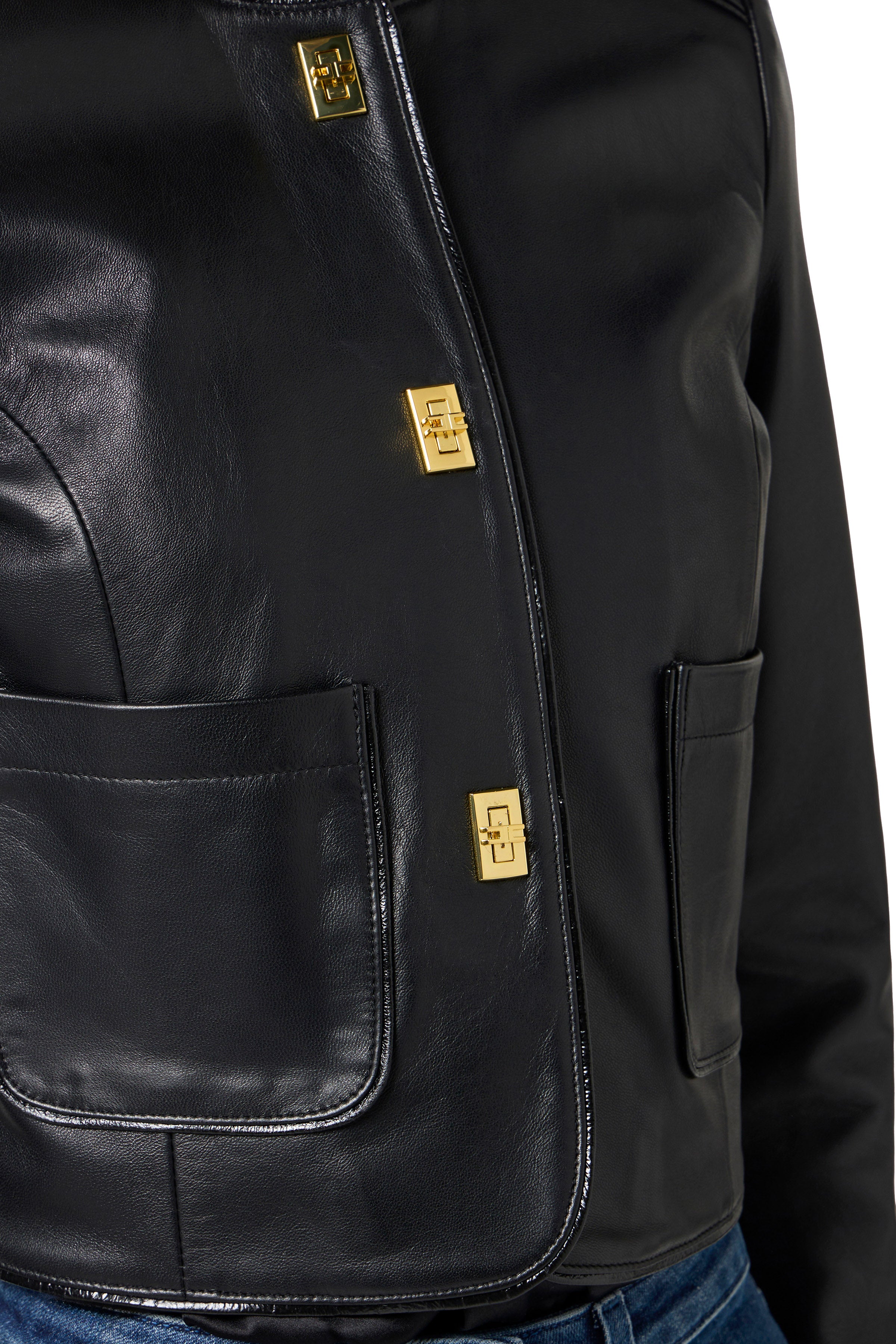 Leather jacket with vinyl details