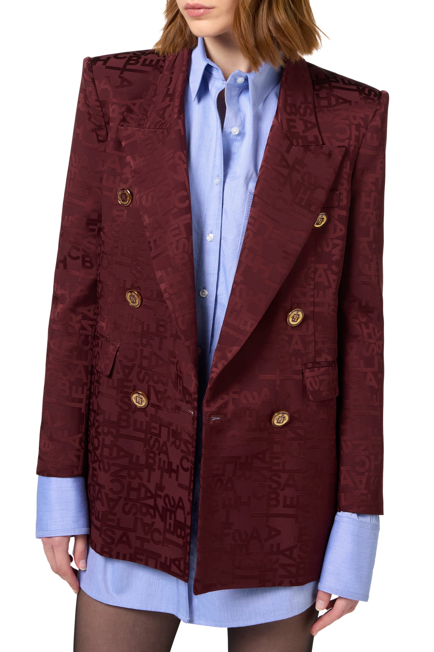 Jacquard crêpe double-breasted jacket with lettering