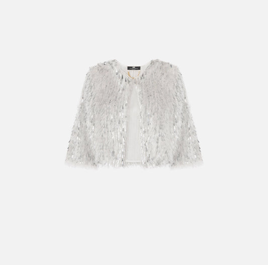 Cropped jacket in frayed organza
