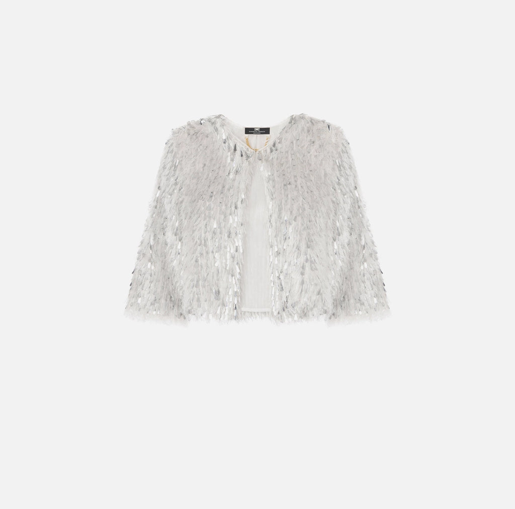 Cropped jacket in frayed organza | LAST PIECE: 42