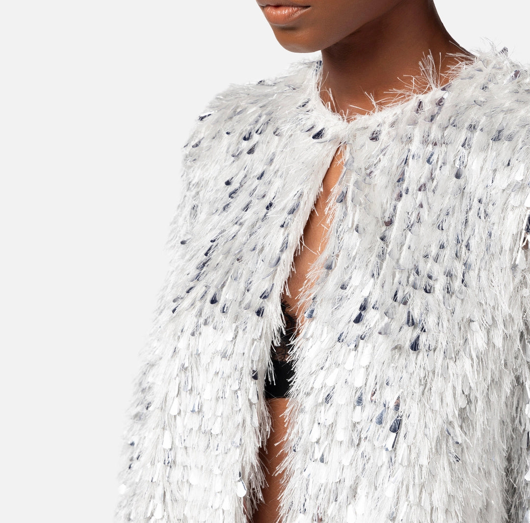 Cropped jacket in frayed organza | LAST PIECE: 42