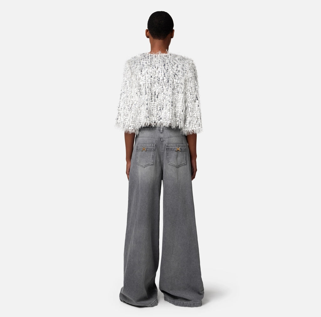 Cropped jacket in frayed organza | LAST PIECE: 42