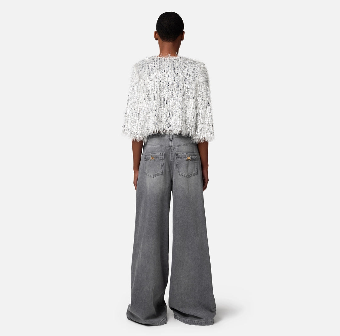 Cropped jacket in frayed organza | LAST PIECE: 42