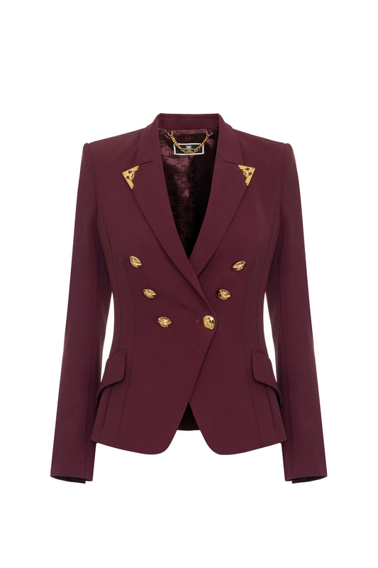 Double-breasted jacket in stretch crêpe with lapel tips