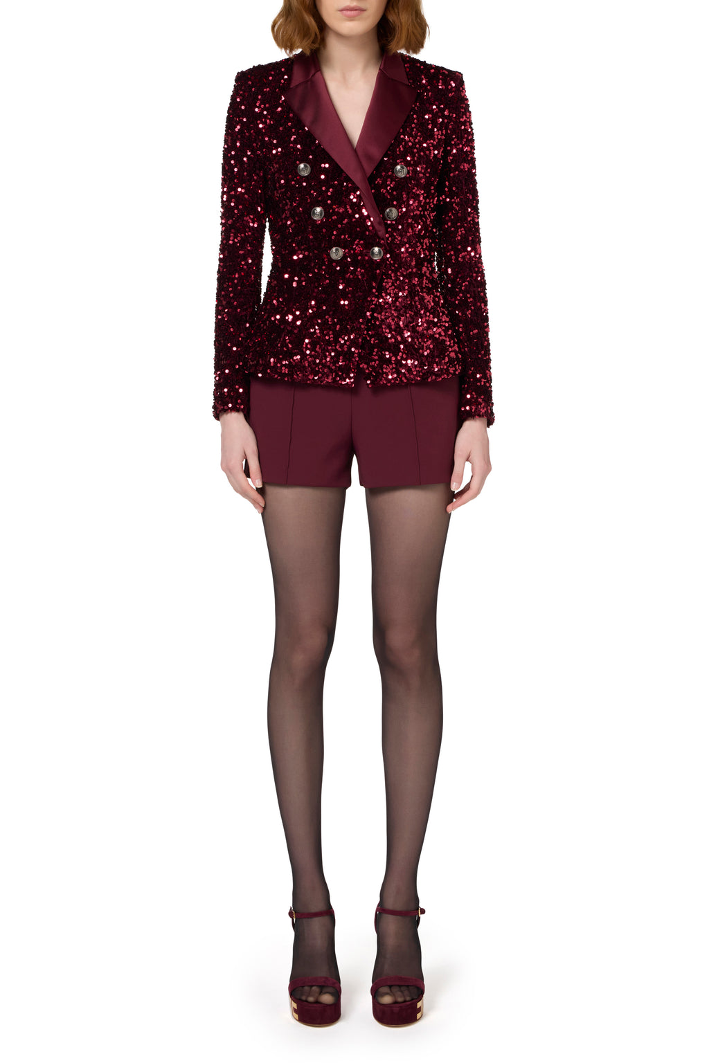 Chenille double-breasted jacket embroidered with sequins | LAST PIECE: 40