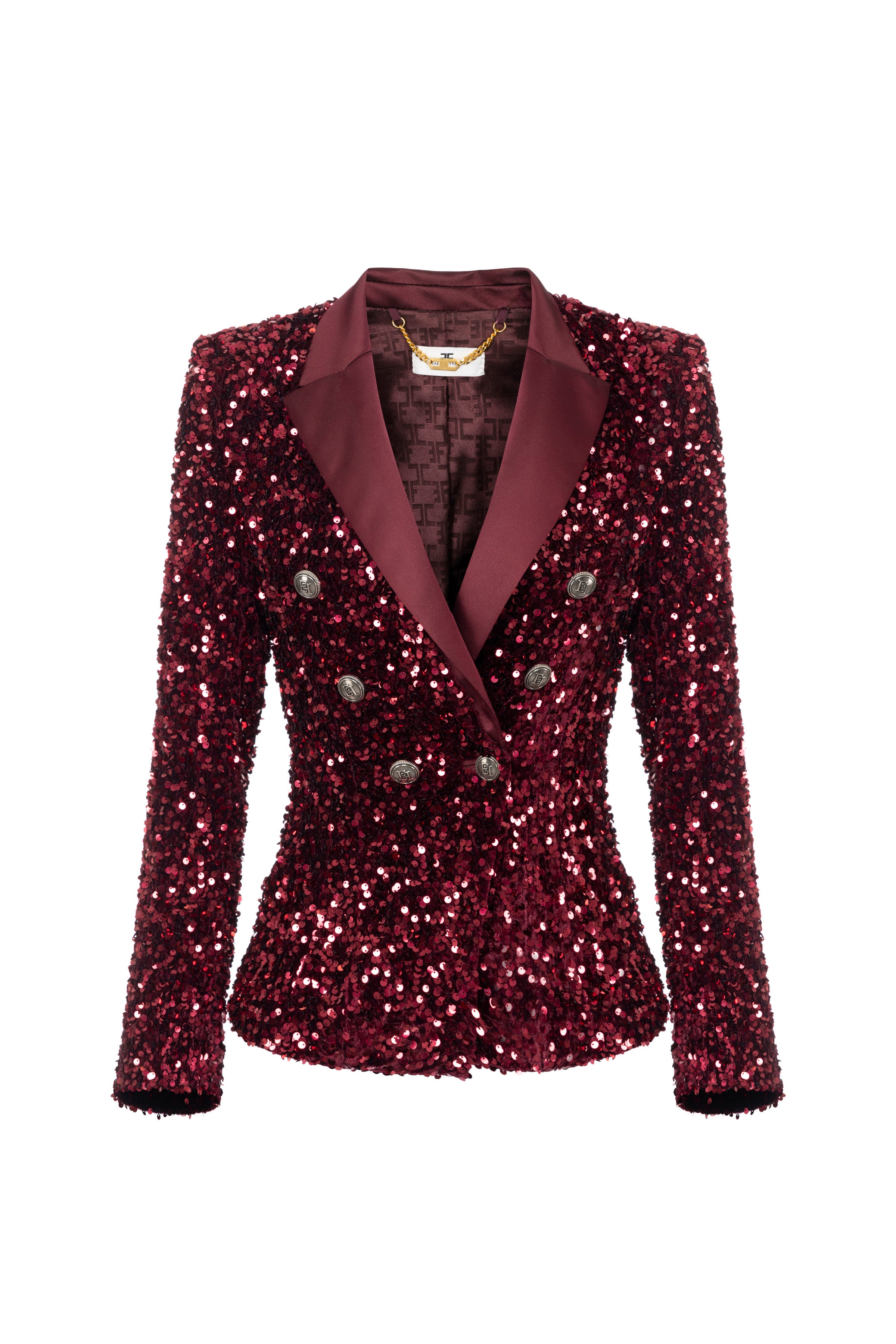 Chenille double-breasted jacket embroidered with sequins | LAST PIECE: 40