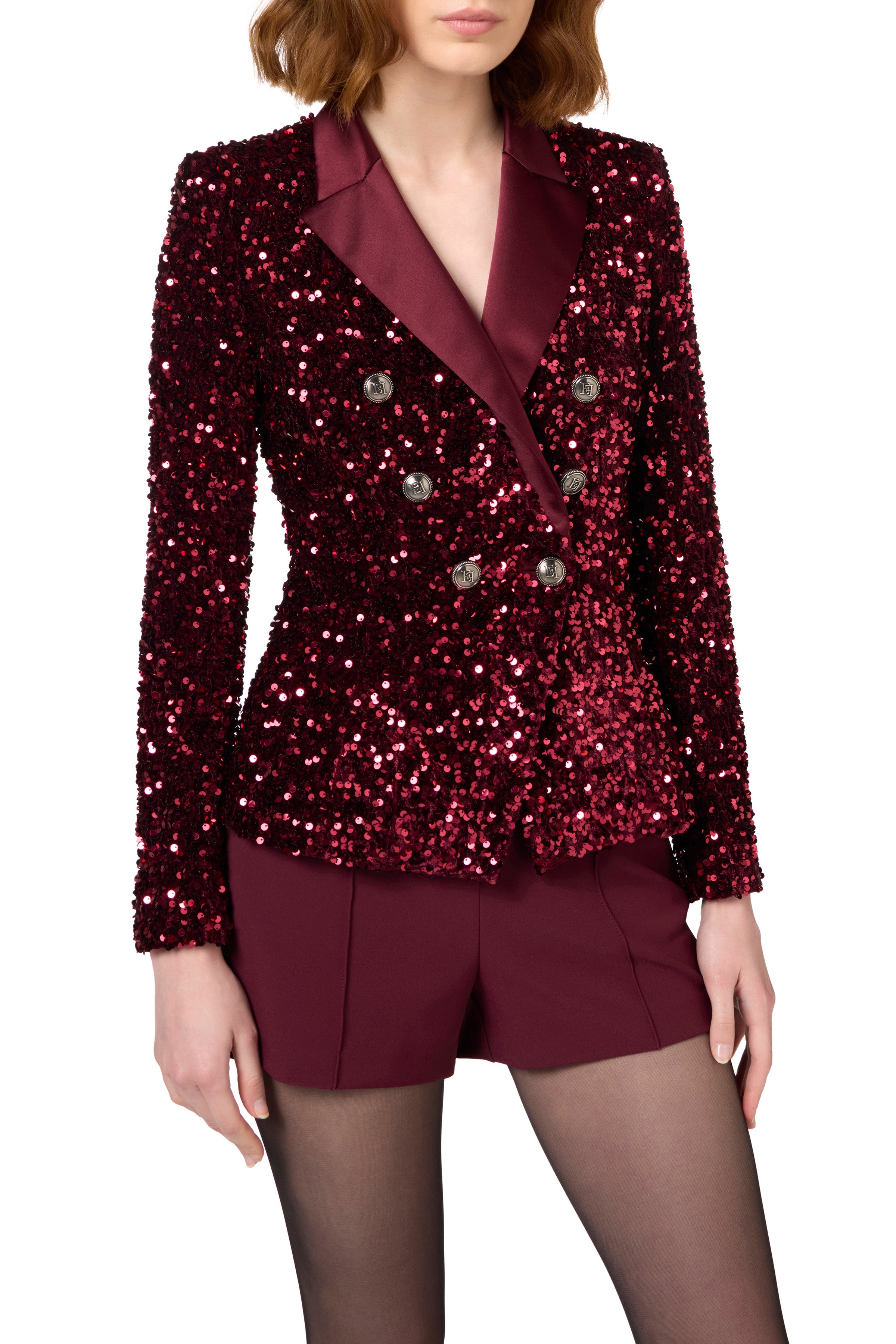 Chenille double-breasted jacket embroidered with sequins | LAST PIECE: 40