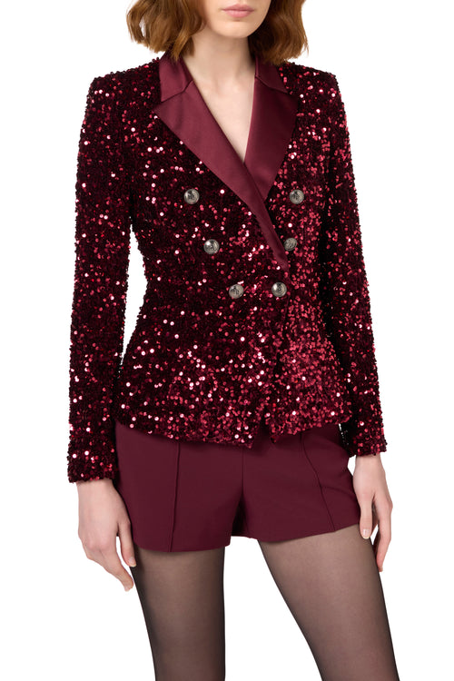 Chenille double-breasted jacket embroidered with sequins | LAST PIECE: 40