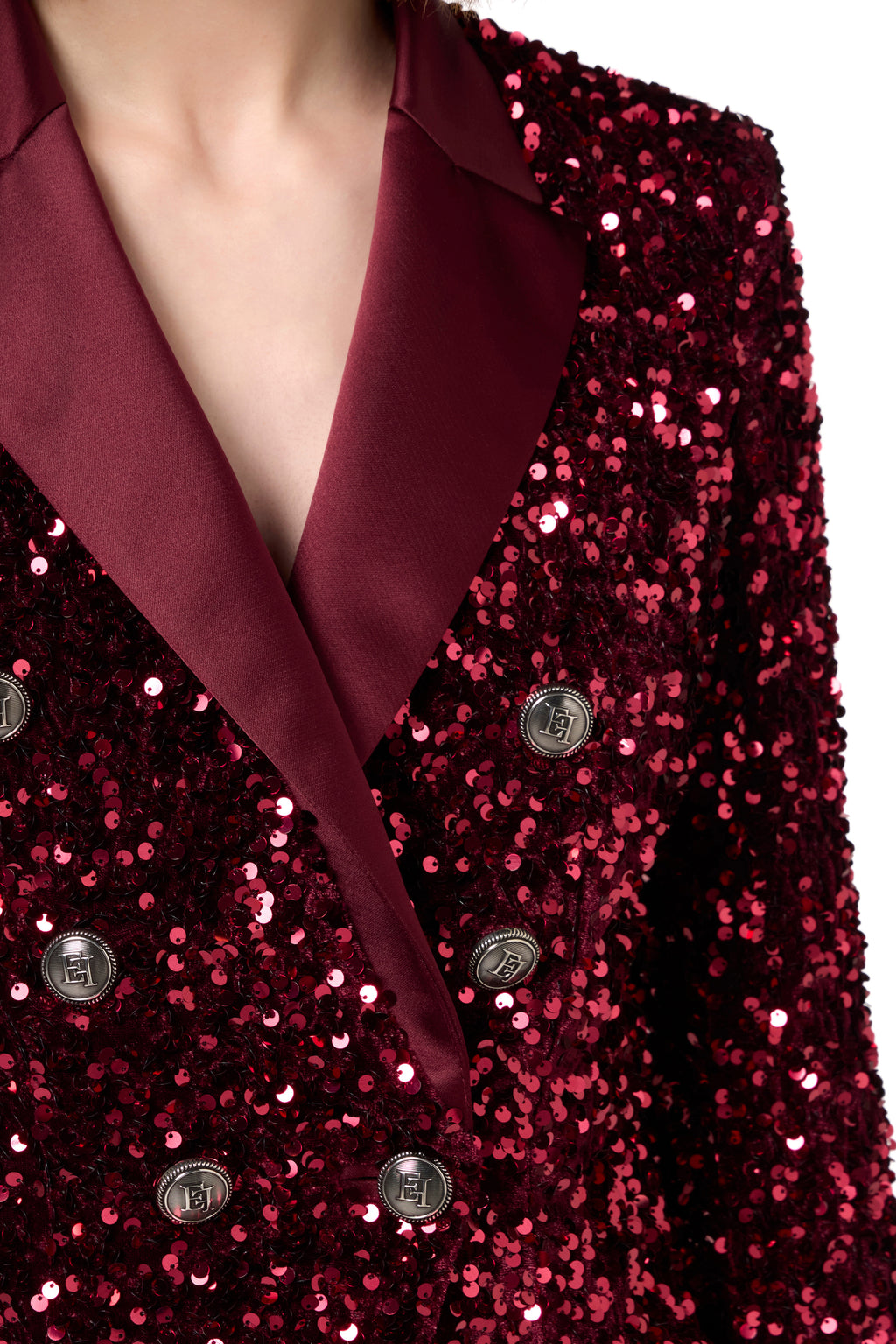 Chenille double-breasted jacket embroidered with sequins | LAST PIECE: 40
