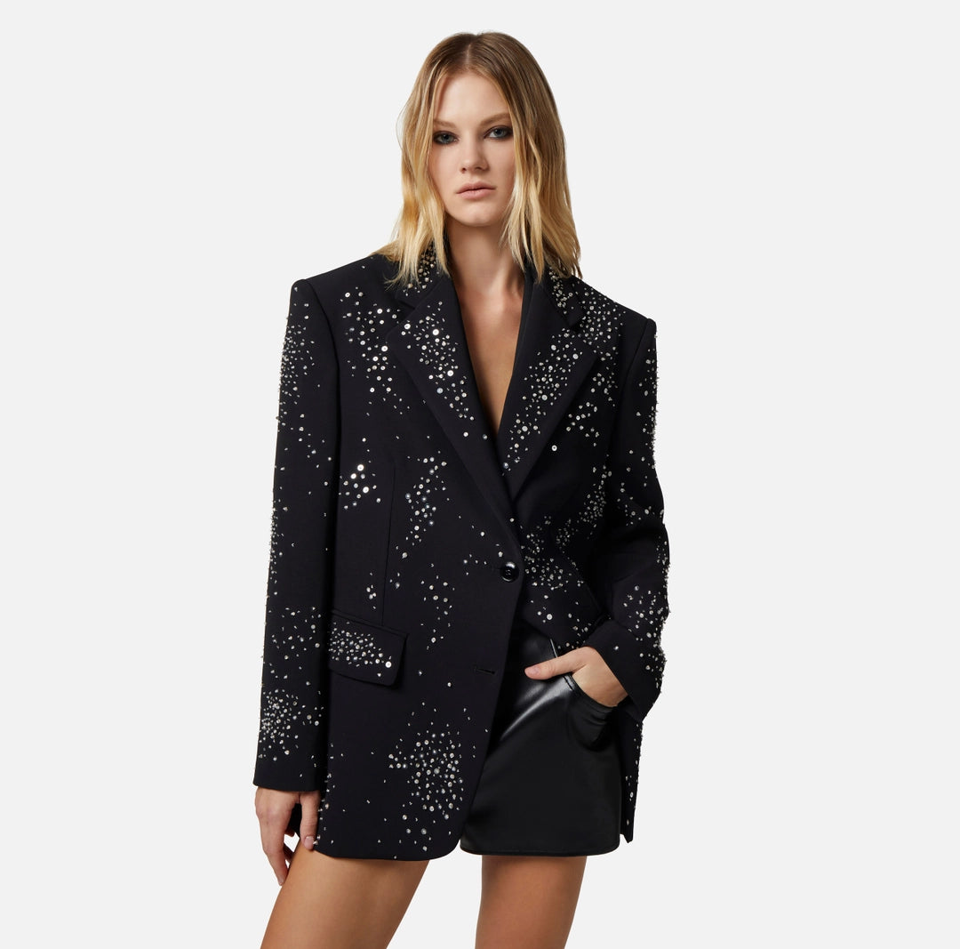 Crêpe jacket with rhinestone embroidery