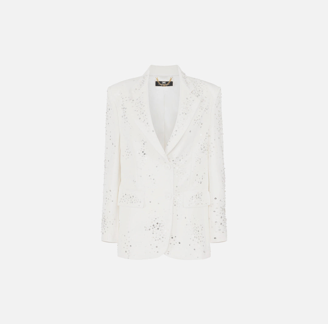 Crêpe jacket with rhinestone embroidery