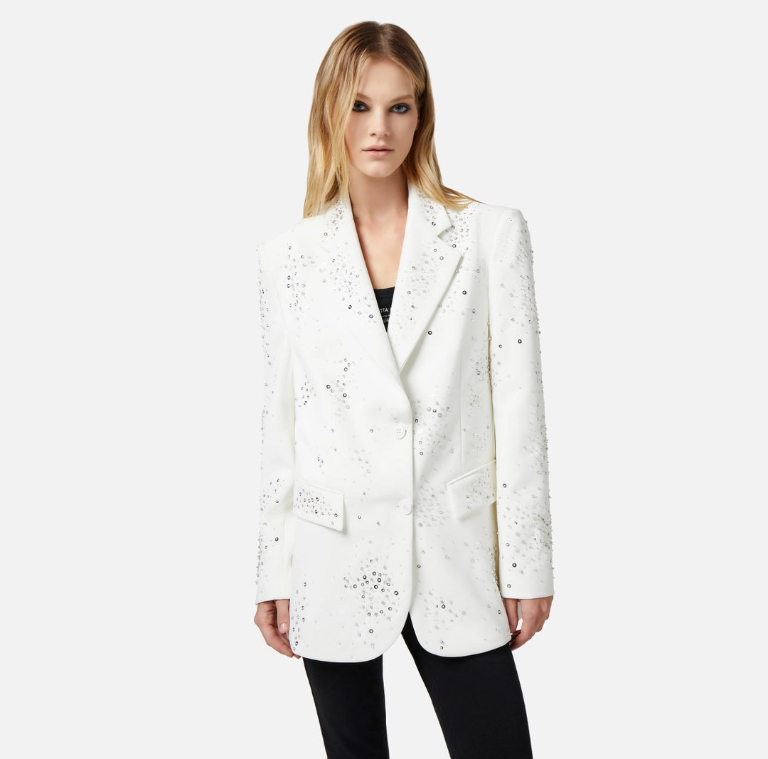 Crêpe jacket with rhinestone embroidery