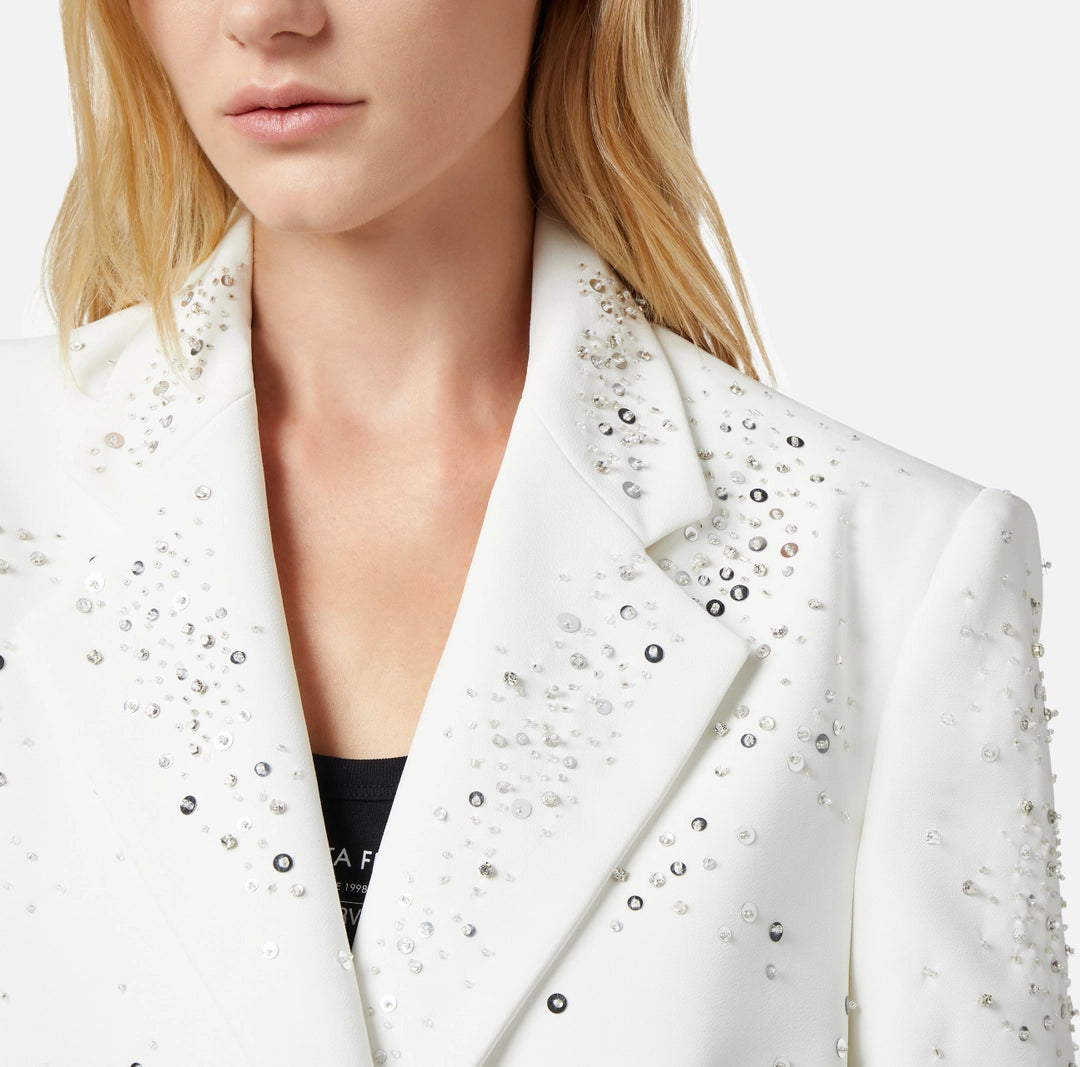 Crêpe jacket with rhinestone embroidery