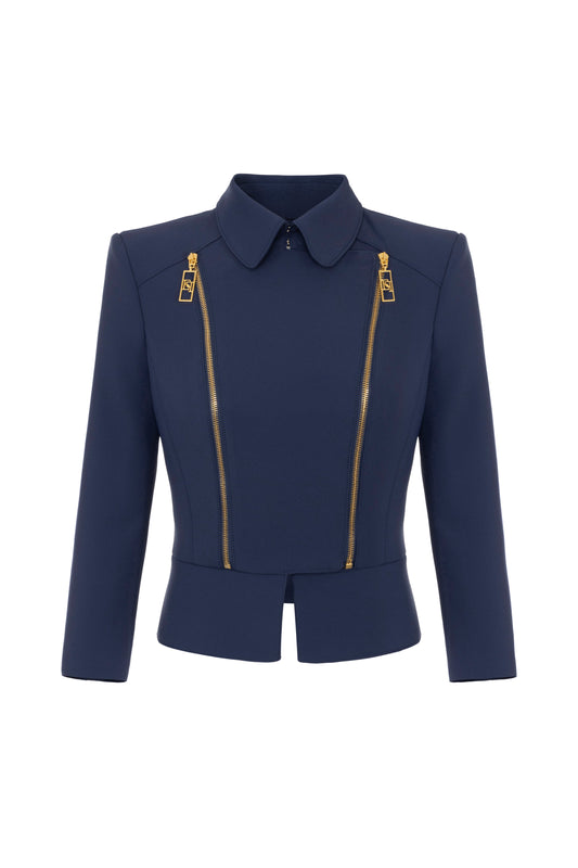 Stretch crêpe jacket with peplum and zip