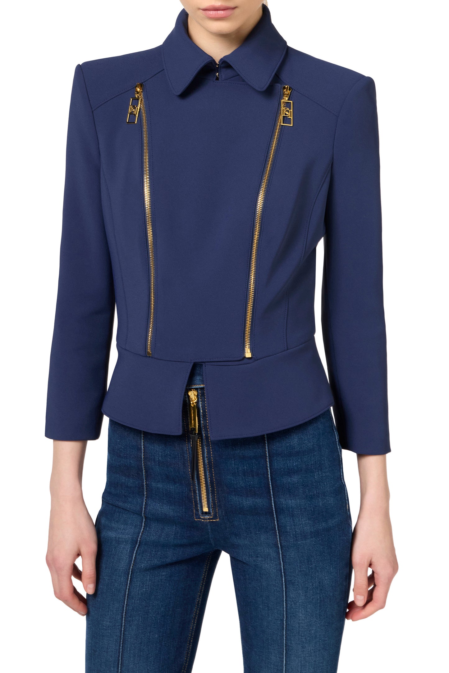 Stretch crêpe jacket with peplum and zip