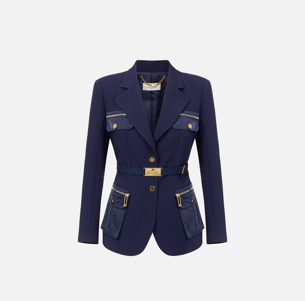 Stretch crêpe jacket with belt and pockets | LAST PIECE: 38