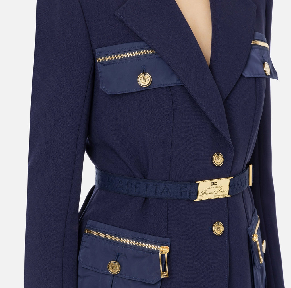 Stretch crêpe jacket with belt and pockets | LAST PIECE: 38