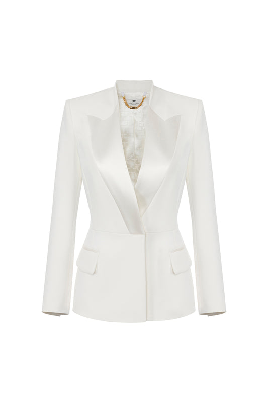 Crêpe double-breasted jacket with satin lapels